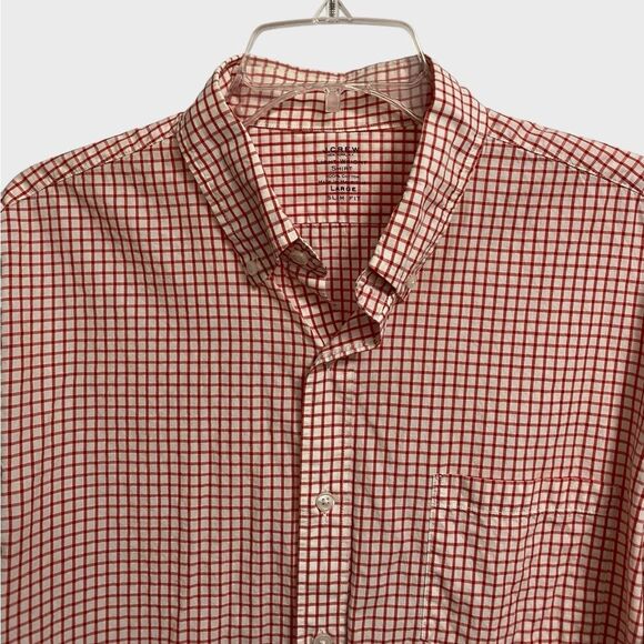 J. Crew Light Weight Button Down Shirt Men's Size L Slim Fit Check Red White - Picture 5 of 14